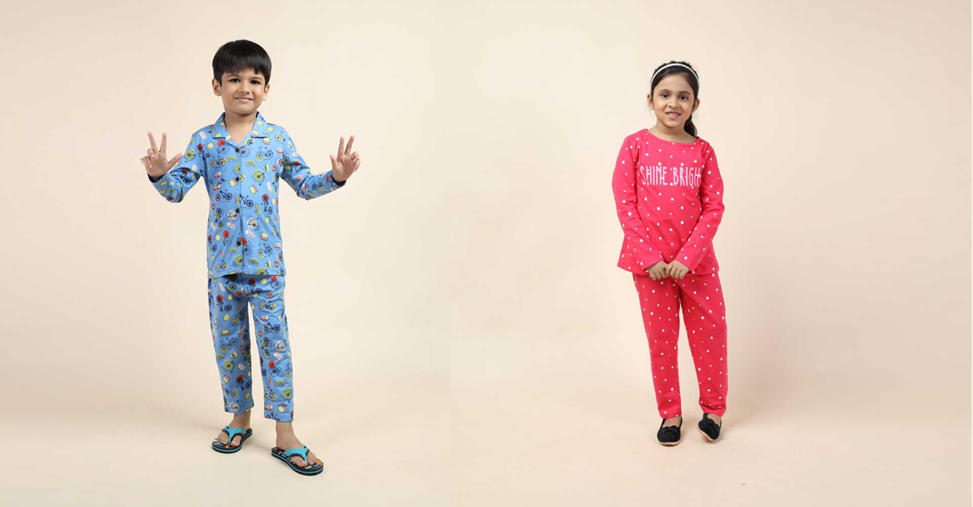 Unisex Pure Cotton Short Sleeve Kids  Nightwear/Nightdress/Sleepsuit/Sleepwear/Night Suit For Boys And Girls Top  And Pyjama (Peach)